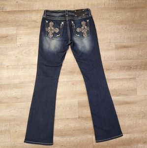 Miss Me Embellished Cross Straight Rise Boot Cut Jeans - Sz 29, Inseam 33"